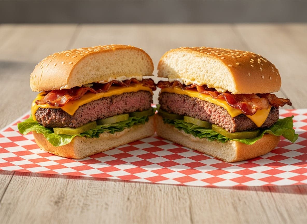 Hjemmelavet burger med bacon og ost