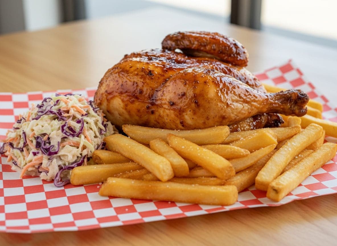 ½ barbecue grillkylling med pommes frites